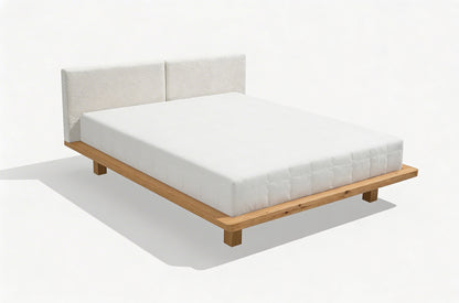 HVAR Oak Floating Bed with Bouclé Headboard