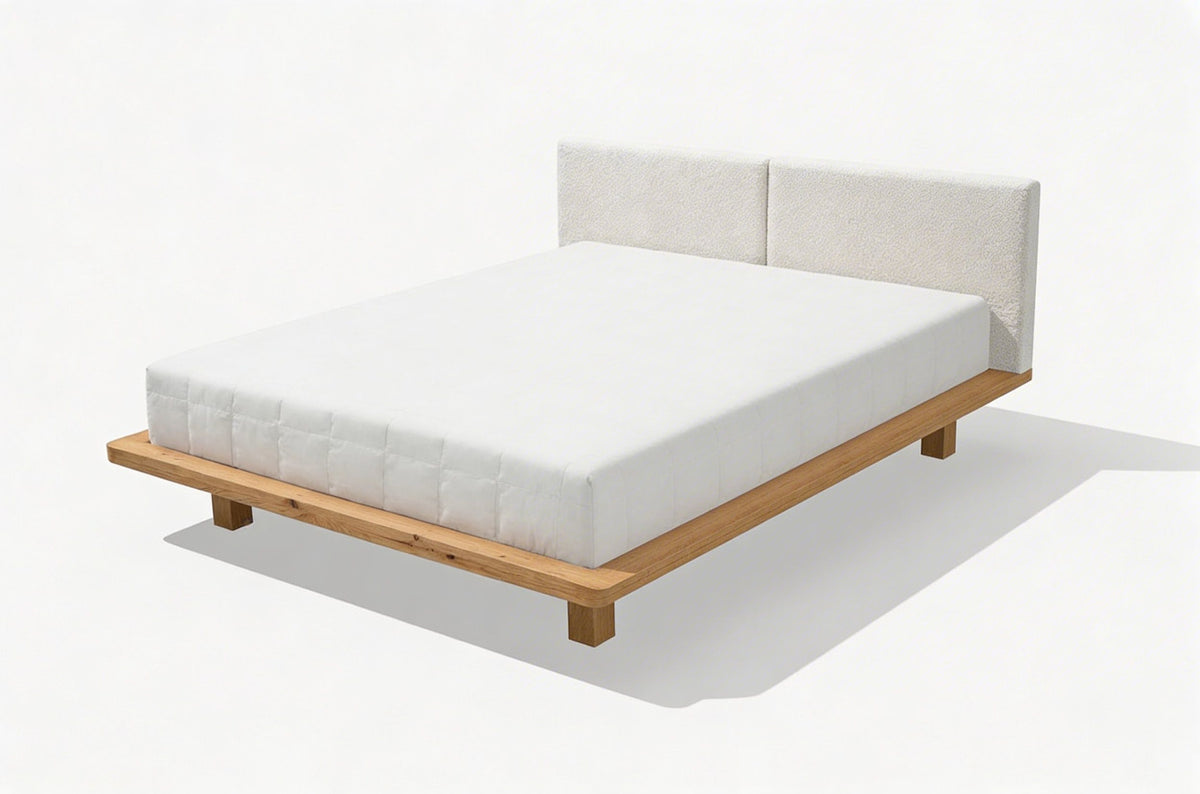 HVAR Oak Floating Bed with Bouclé Headboard