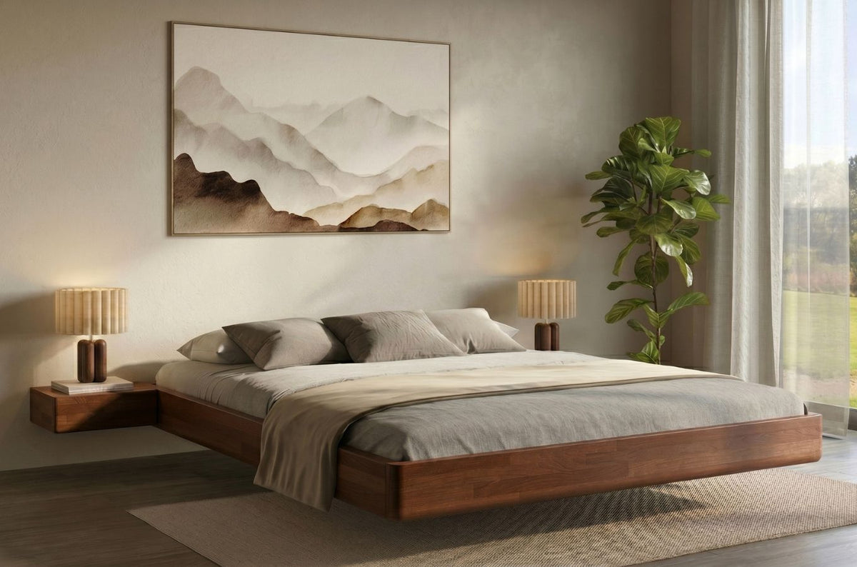 LENA FLAT Beech Floating Bed without Headboard