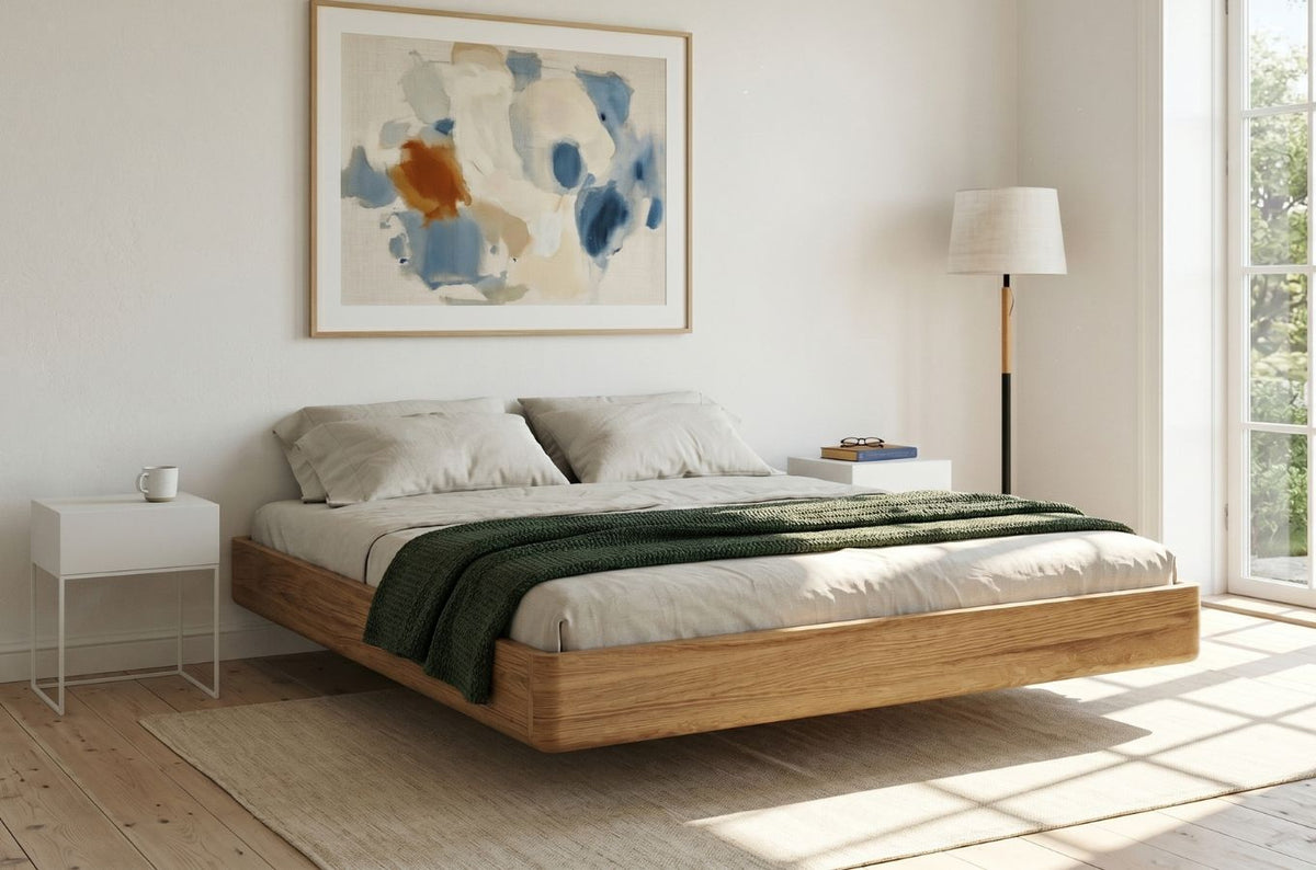 LENA FLAT Oak Floating Bed without Headboard