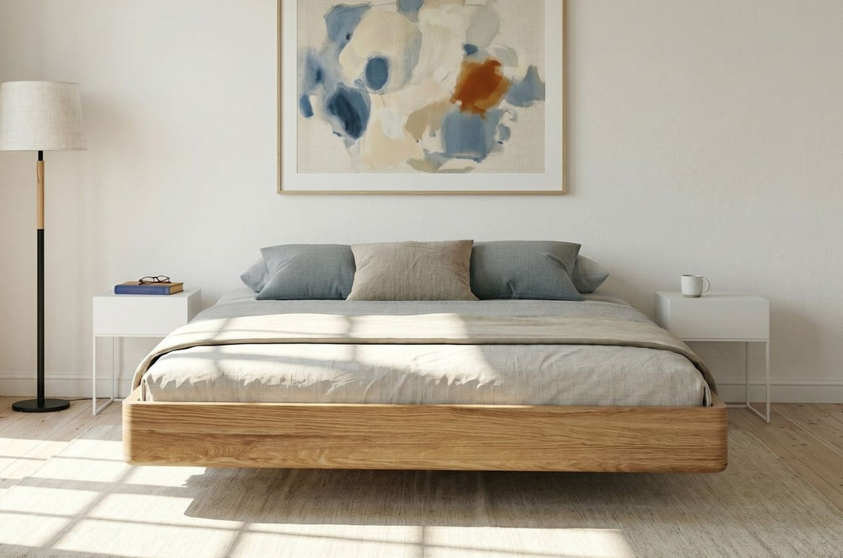 LENA FLAT Oak Floating Bed without Headboard