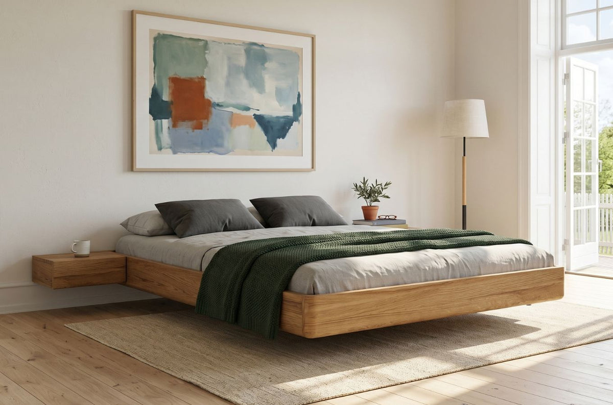 LENA FLAT Oak Floating Bed without Headboard