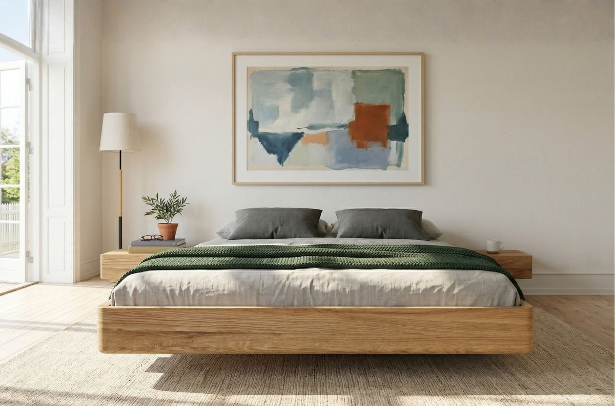LENA FLAT Oak Floating Bed without Headboard