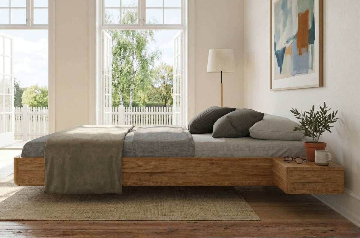 LENA FLAT Oak Floating Bed without Headboard