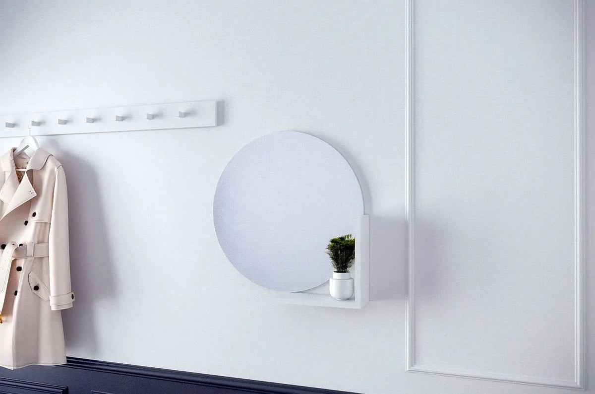 LUCIJA Round Mirror 60CM with Shelf White