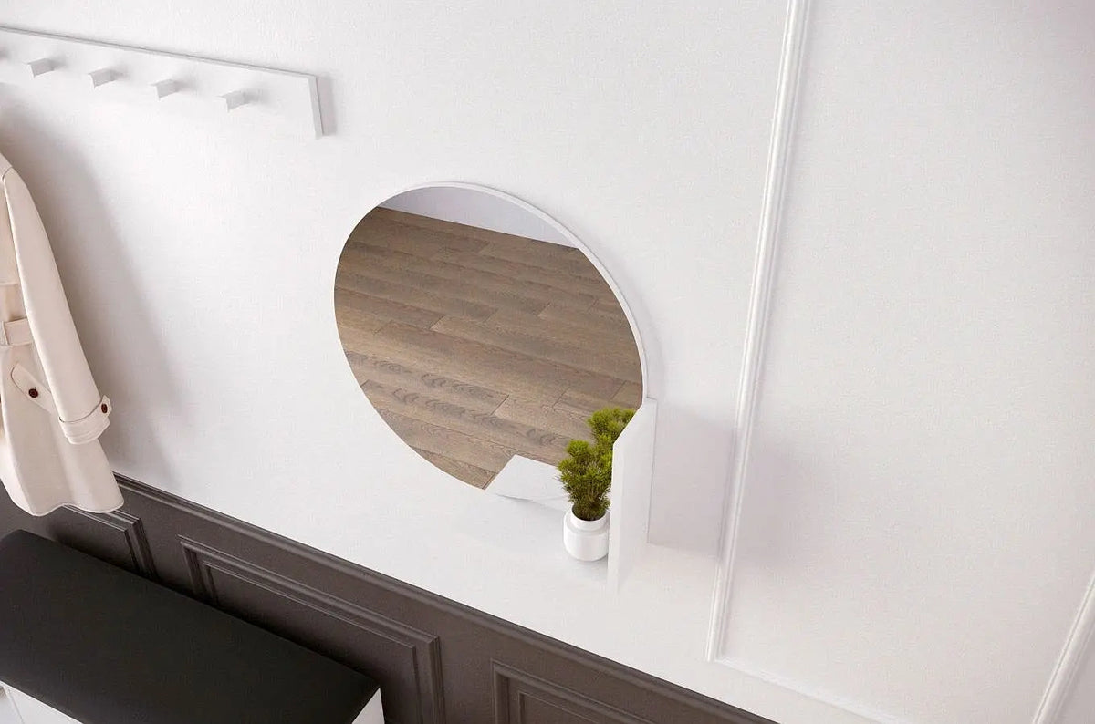 LUCIJA Round Mirror 60CM with Shelf White