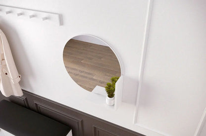 LUCIJA Round Mirror 60CM with Shelf White