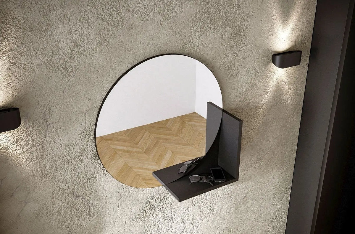 LUCIJA Round Mirror 60CM with Shelf Black
