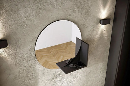 LUCIJA Round Mirror 60CM with Shelf Black