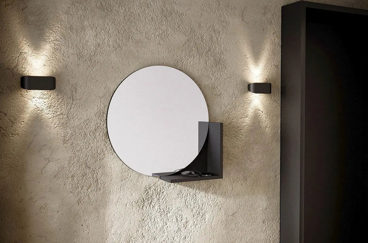 LUCIJA Round Mirror 60CM with Shelf Black