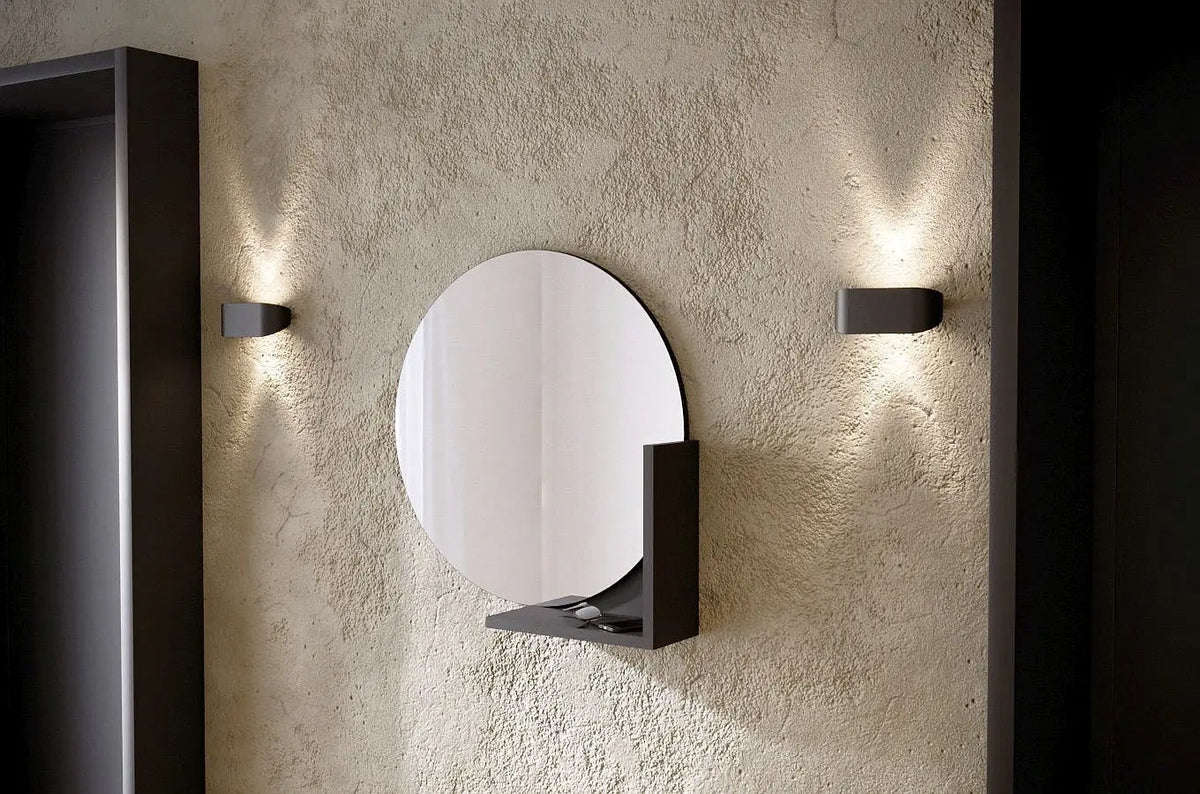 LUCIJA Round Mirror 60CM with Shelf Black