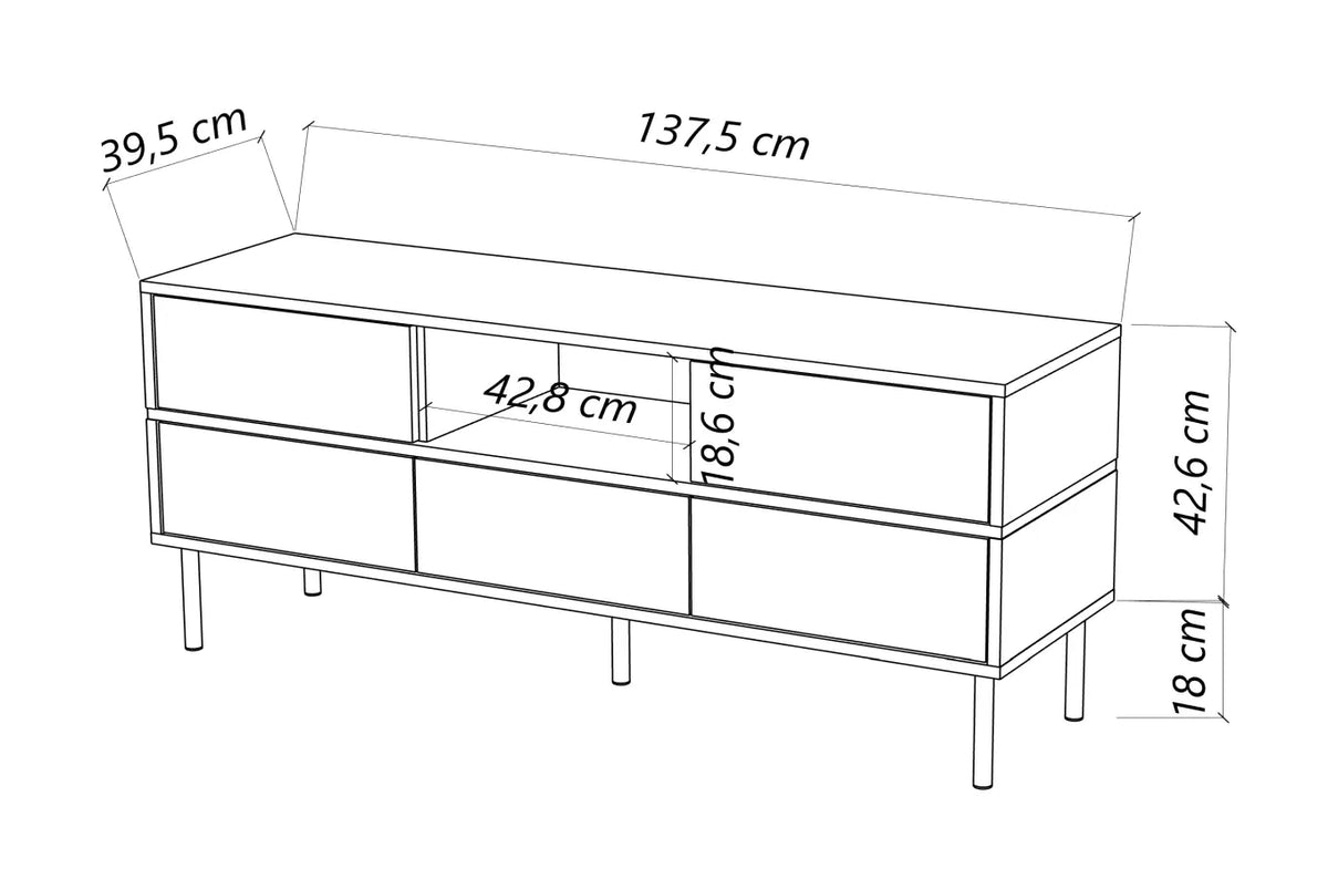 MARIKA White Gloss TV Unit 138CM with Gold Details