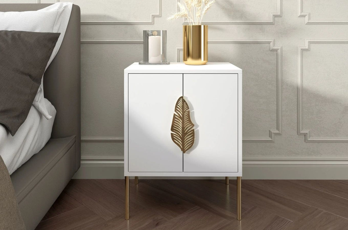 MERLIN Bedside Table with Golden Accessories White