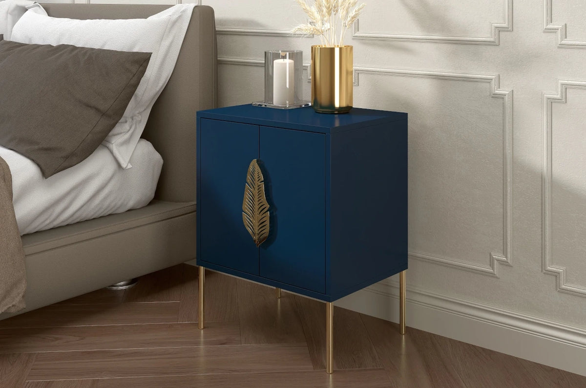 MERLIN Bedside Table with Golden Accessories Navy Blue
