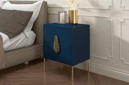 MERLIN Bedside Table with Golden Accessories Navy Blue