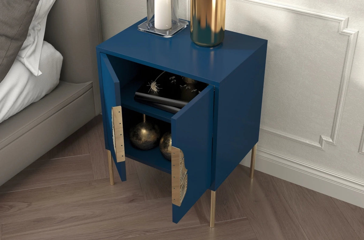 MERLIN Bedside Table with Golden Accessories Navy Blue
