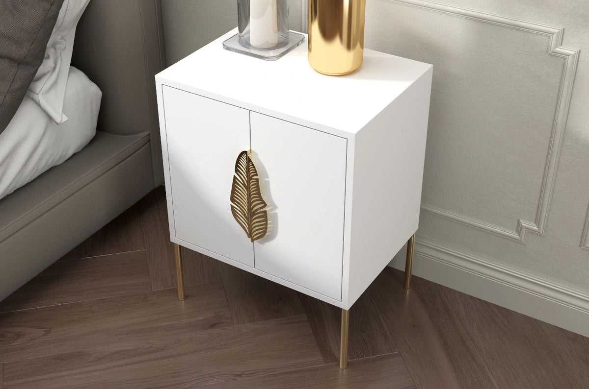 MERLIN Bedside Table with Golden Accessories White