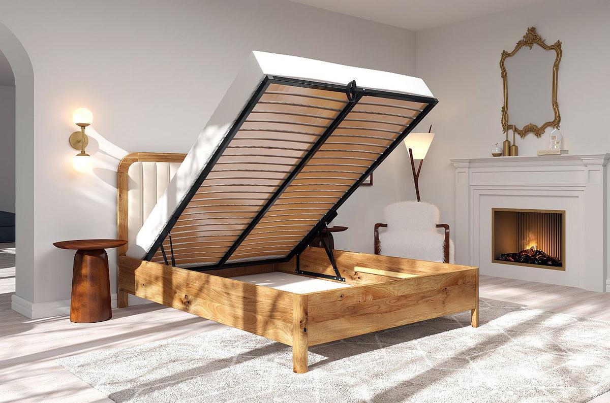 MODENA BC Oak Bed with Lift-Up Storage