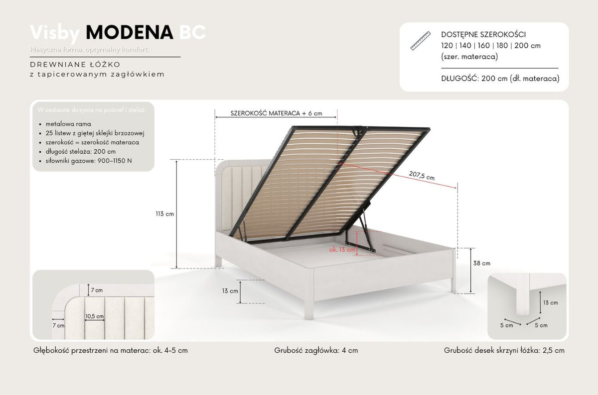 MODENA BC Oak Bed with Lift-Up Storage