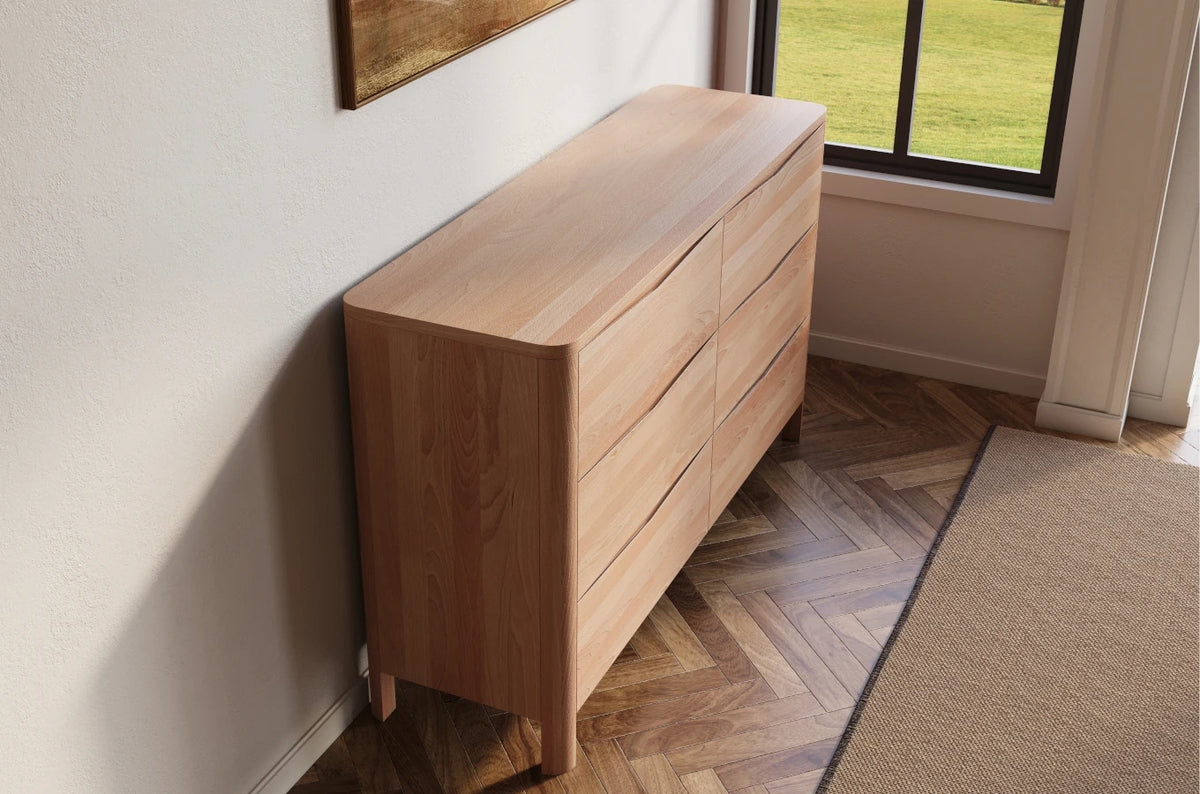 MODENA LOW Beech Chest of Drawers 150CM