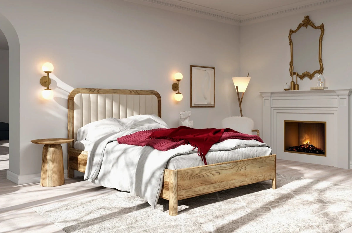 MODENA Oak Bed with Upholstered Headboard