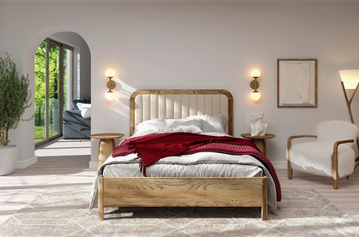 MODENA Oak Bed with Upholstered Headboard