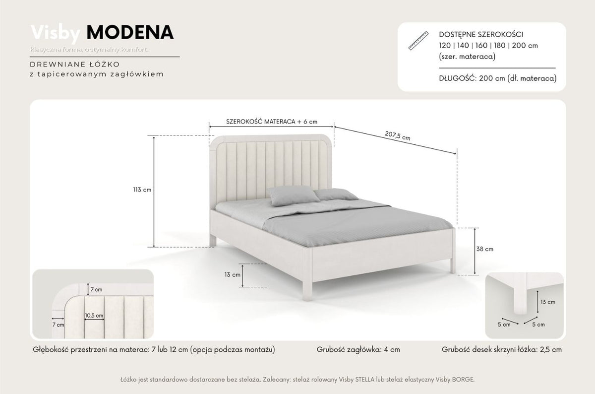 MODENA Oak Bed with Upholstered Headboard