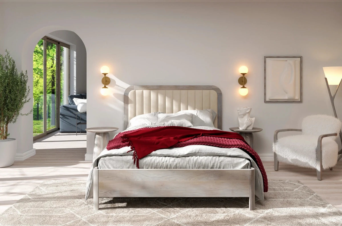 MODENA Oak Bed with Upholstered Headboard