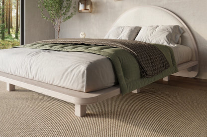 MOMOKO Beech Floating Bed with Bouclé Headboard
