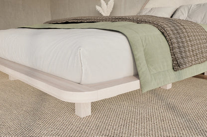 MOMOKO Beech Floating Bed with Bouclé Headboard