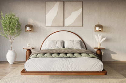 MOMOKO Beech Floating Bed with Bouclé Headboard