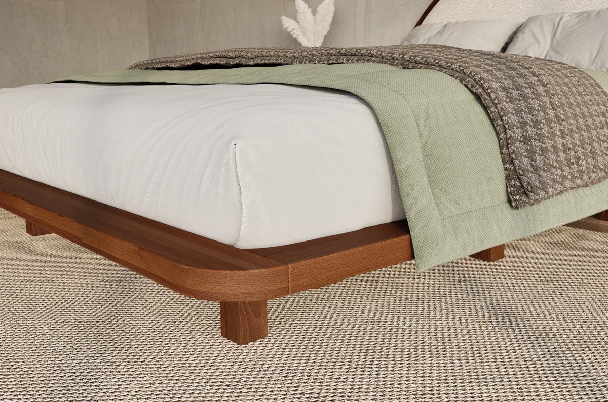 MOMOKO Beech Floating Bed with Bouclé Headboard