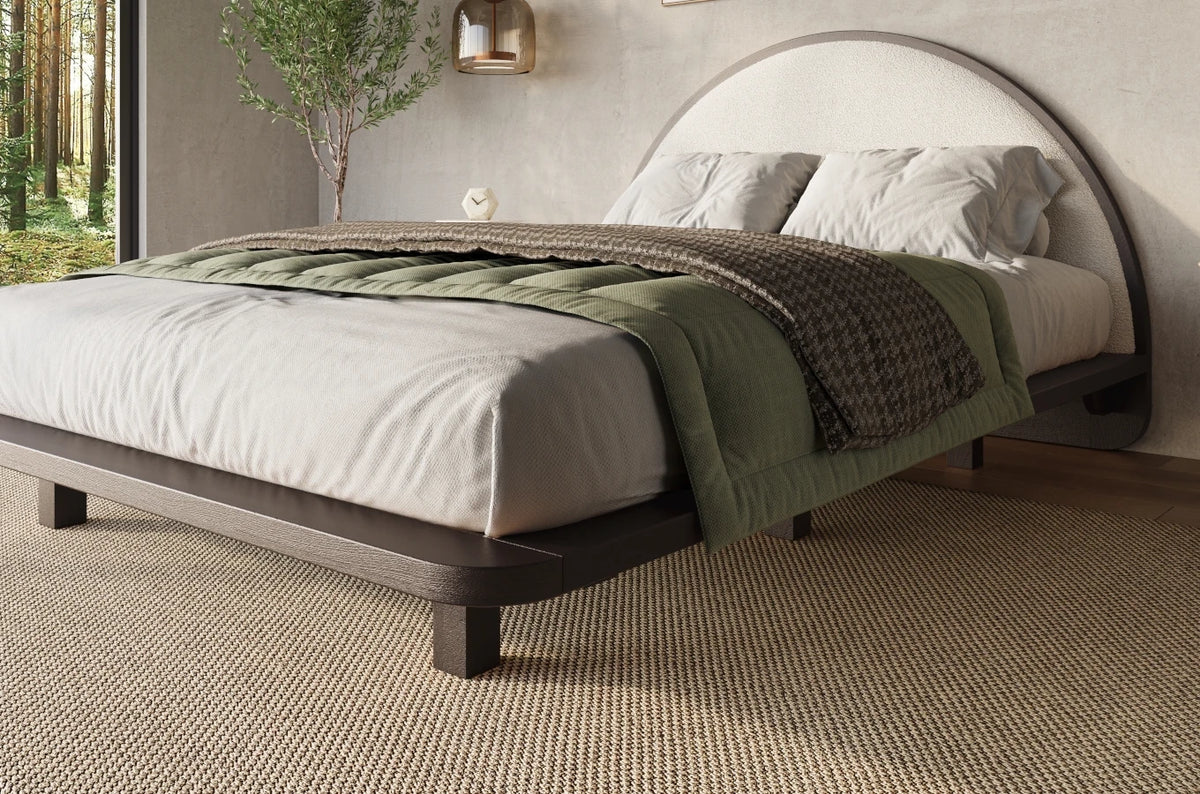 MOMOKO Beech Floating Bed with Bouclé Headboard