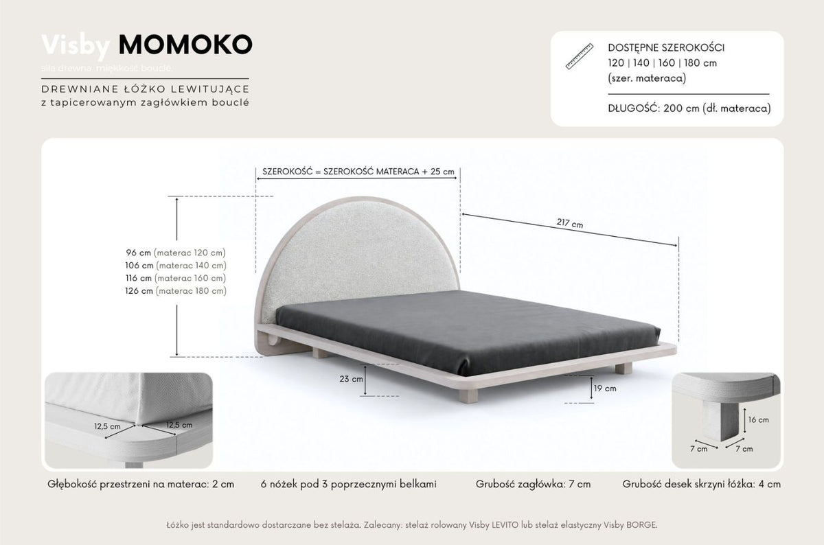 MOMOKO Beech Floating Bed with Bouclé Headboard