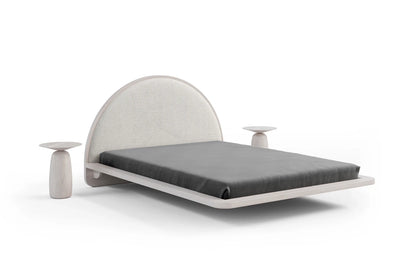 MOMOKO Beech Floating Bed with Bouclé Headboard