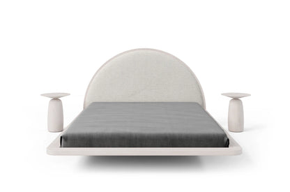 MOMOKO Beech Floating Bed with Bouclé Headboard