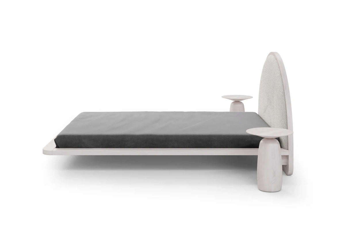 MOMOKO Beech Floating Bed with Bouclé Headboard