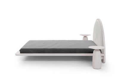 MOMOKO Beech Floating Bed with Bouclé Headboard