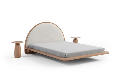 MOMOKO Beech Floating Bed with Bouclé Headboard