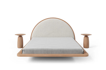 MOMOKO Beech Floating Bed with Bouclé Headboard
