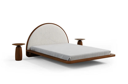 MOMOKO Beech Floating Bed with Bouclé Headboard