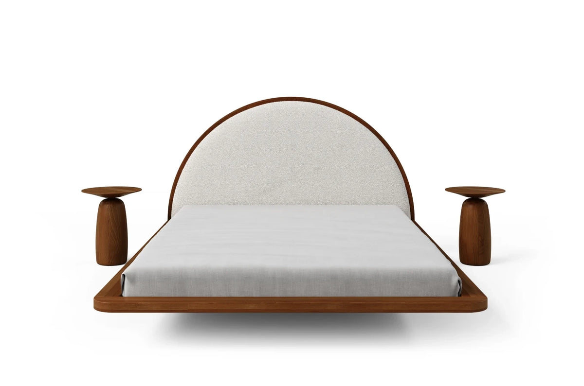 MOMOKO Beech Floating Bed with Bouclé Headboard