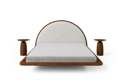 MOMOKO Beech Floating Bed with Bouclé Headboard