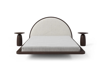 MOMOKO Beech Floating Bed with Bouclé Headboard