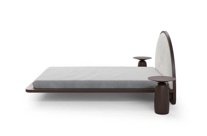 MOMOKO Beech Floating Bed with Bouclé Headboard