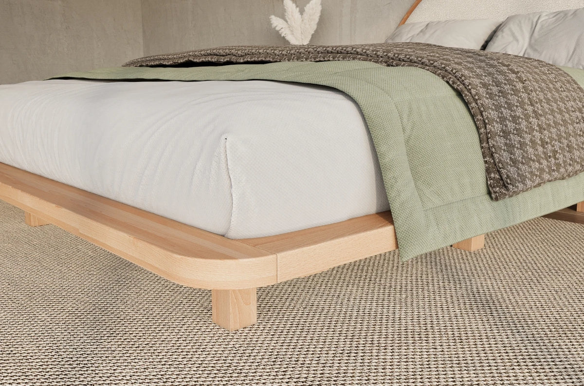 MOMOKO Beech Floating Bed with Bouclé Headboard