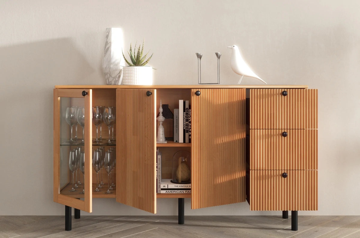 NORVIK Beech Chest 160CM with Glass Door