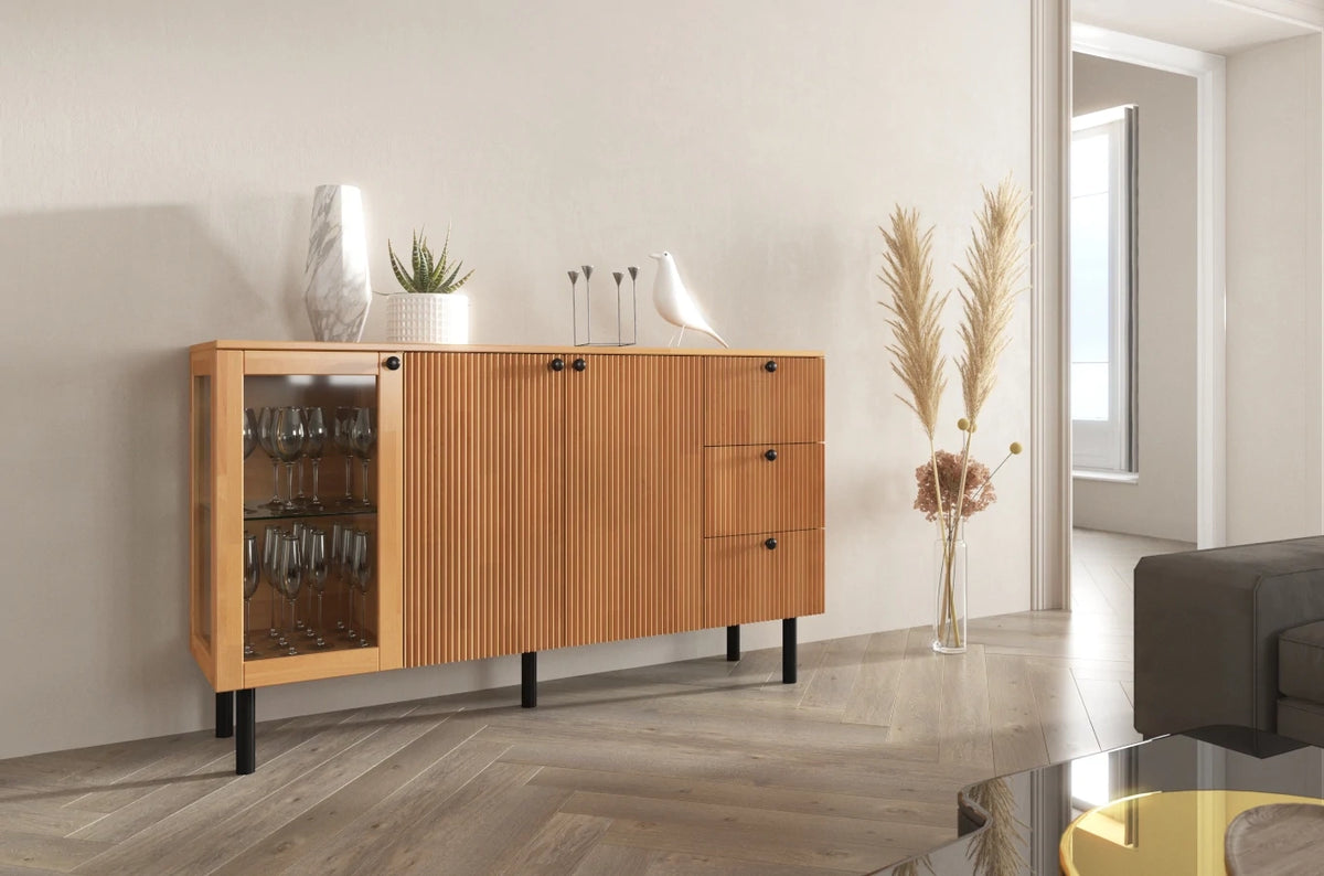 NORVIK Beech Chest 160CM with Glass Door