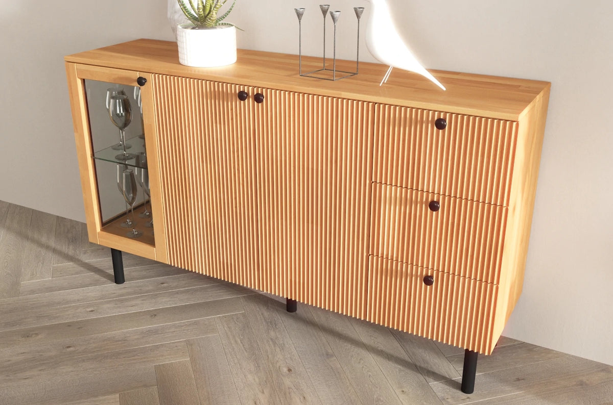 NORVIK Beech Chest 160CM with Glass Door