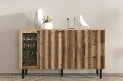 NORVIK Oak Chest 160CM with Glass Door
